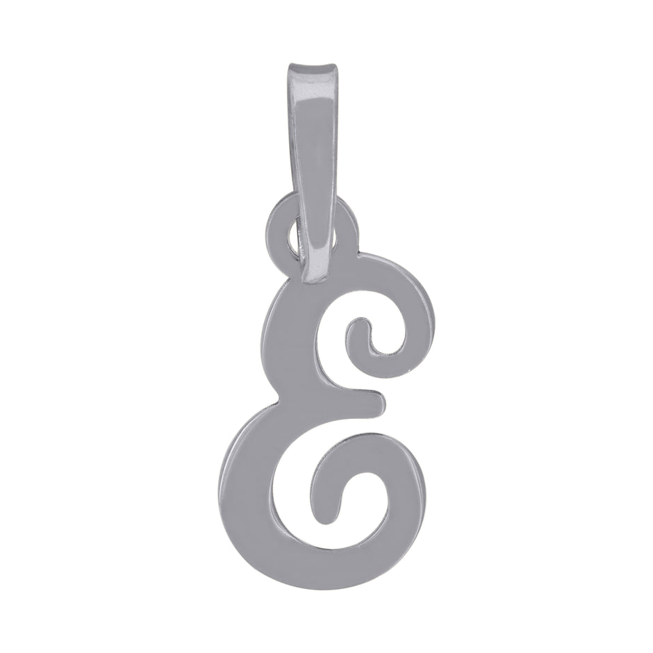925 Sterling Silver Unisex Cursive Initial Alphabet E Charm Pendant