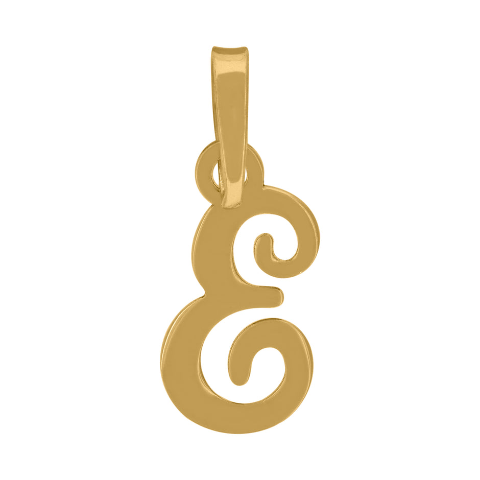 925 Sterling Silver Yellow-Tone Unisex Cursive Initial Alphabet E Charm Pendant