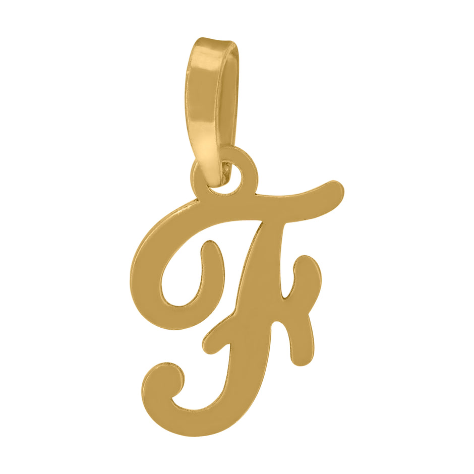 925 Sterling Silver Yellow-Tone Unisex Cursive Initial Alphabet F Charm Pendant