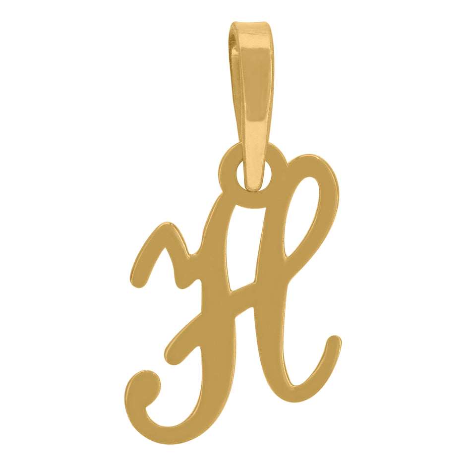 925 Sterling Silver Yellow-Tone Unisex Cursive Initial Alphabet H Charm Pendant