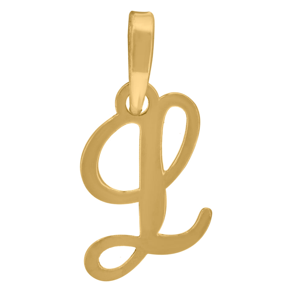 925 Sterling Silver Yellow-Tone Unisex Cursive Initial Alphabet L Charm Pendant