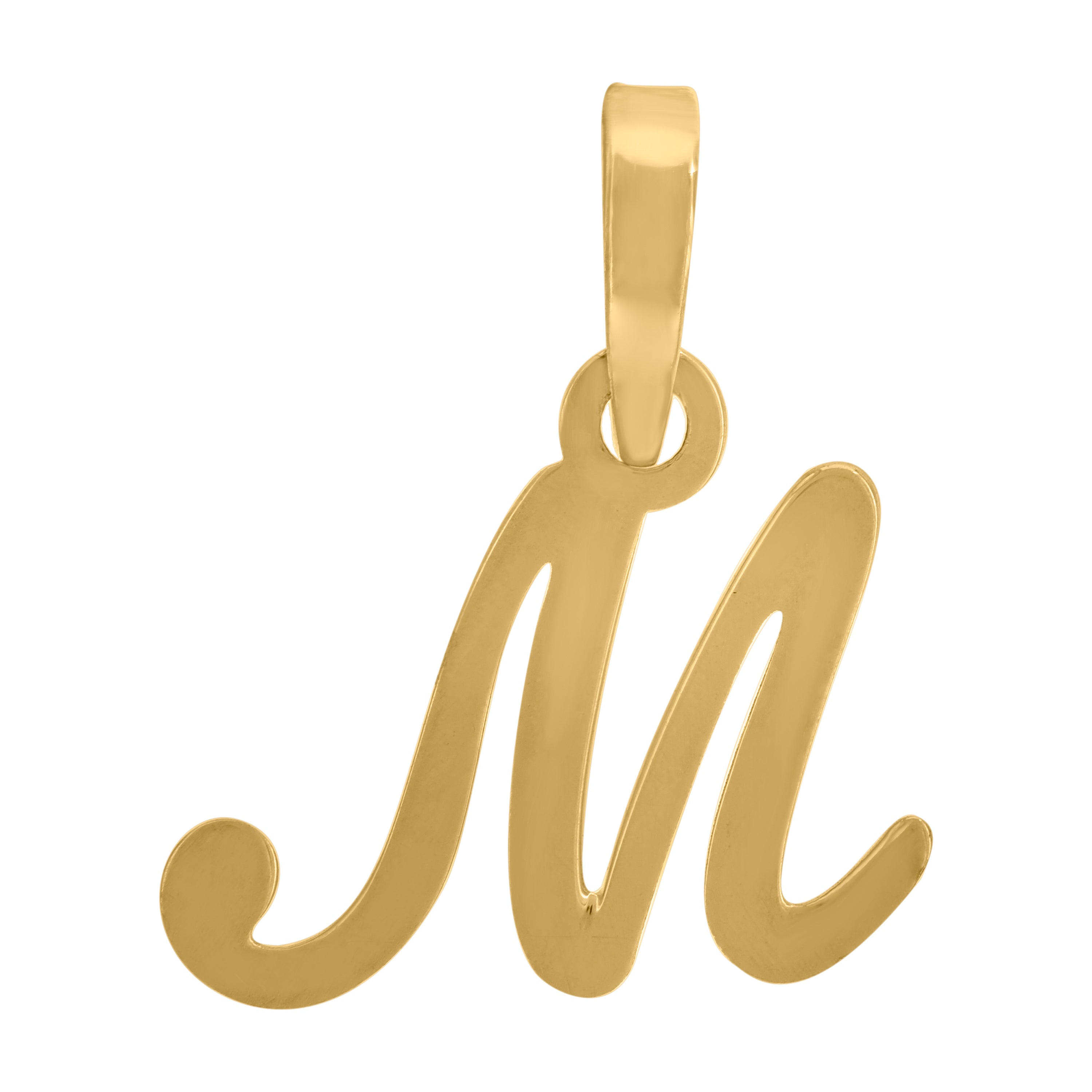 925 Sterling Silver Yellow-Tone Unisex Cursive Initial Alphabet M Charm Pendant