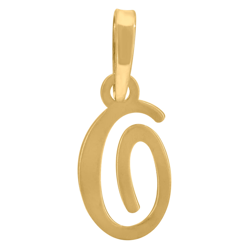 925 Sterling Silver Yellow-Tone Unisex Cursive Initial Alphabet O Charm Pendant