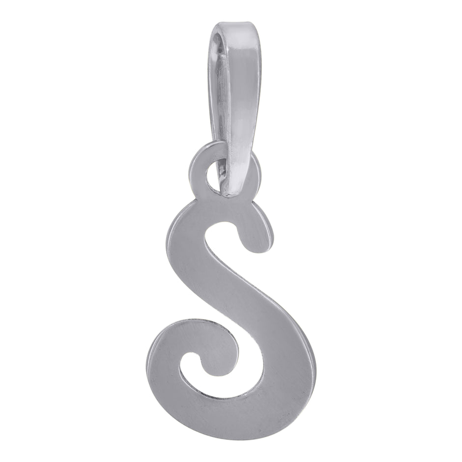 925 Sterling Silver Unisex Cursive Initial Alphabet S Charm Pendant