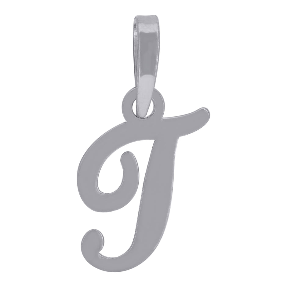 925 Sterling Silver Unisex Cursive Initial Alphabet T Charm Pendant