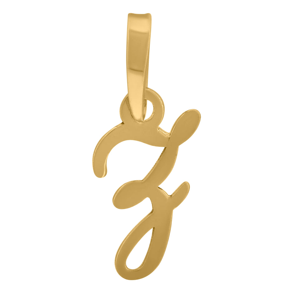 925 Sterling Silver Yellow-Tone Unisex Cursive Initial Alphabet Z Charm Pendant