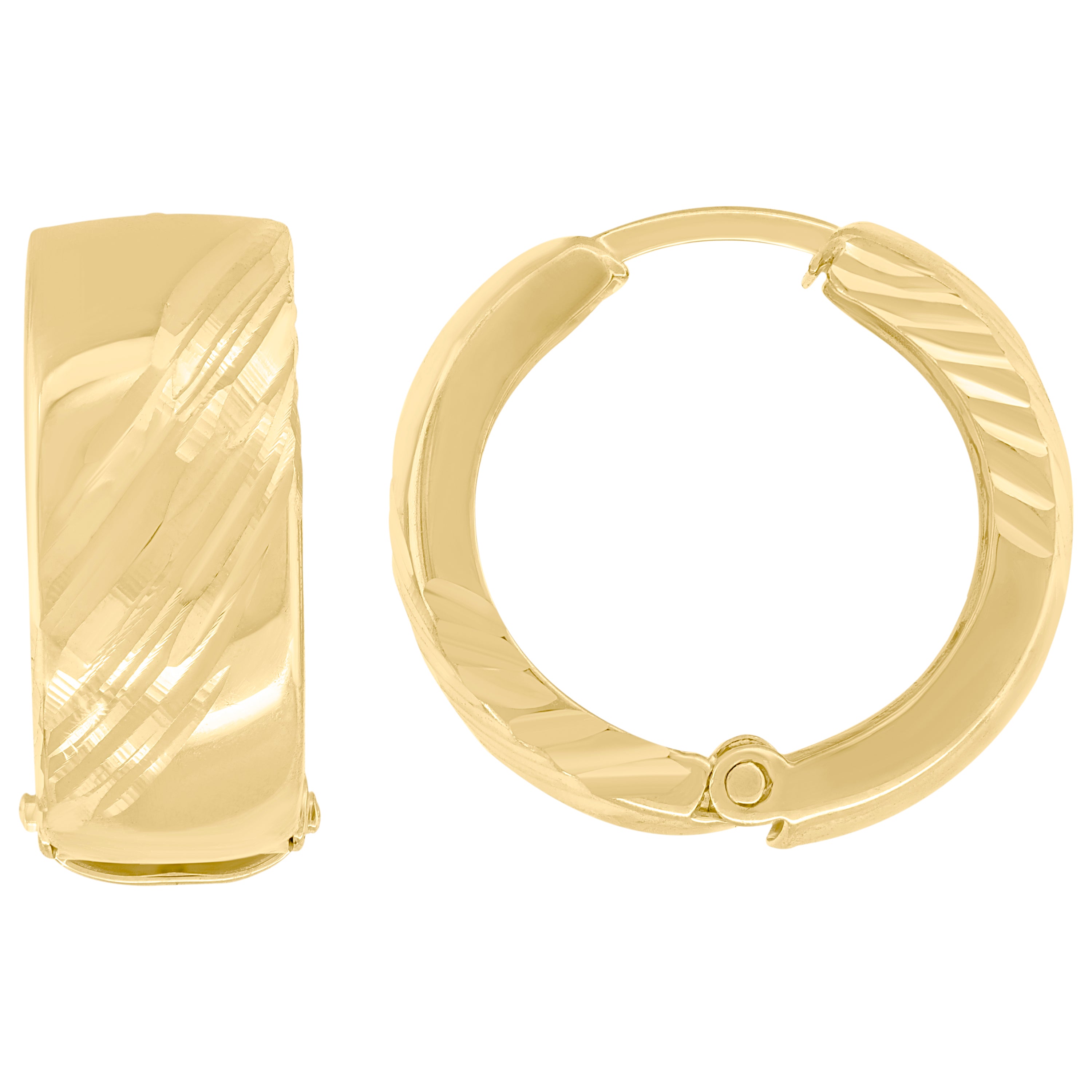 14Kt Yellow Gold Womens Diamond-Cut Huggie Hoop Earrings 17Mm