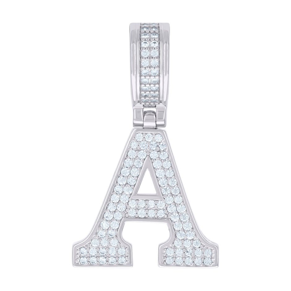 925 Sterling Silver Unisex Cubic-Zirconia Initial Letter A Charm Pendant