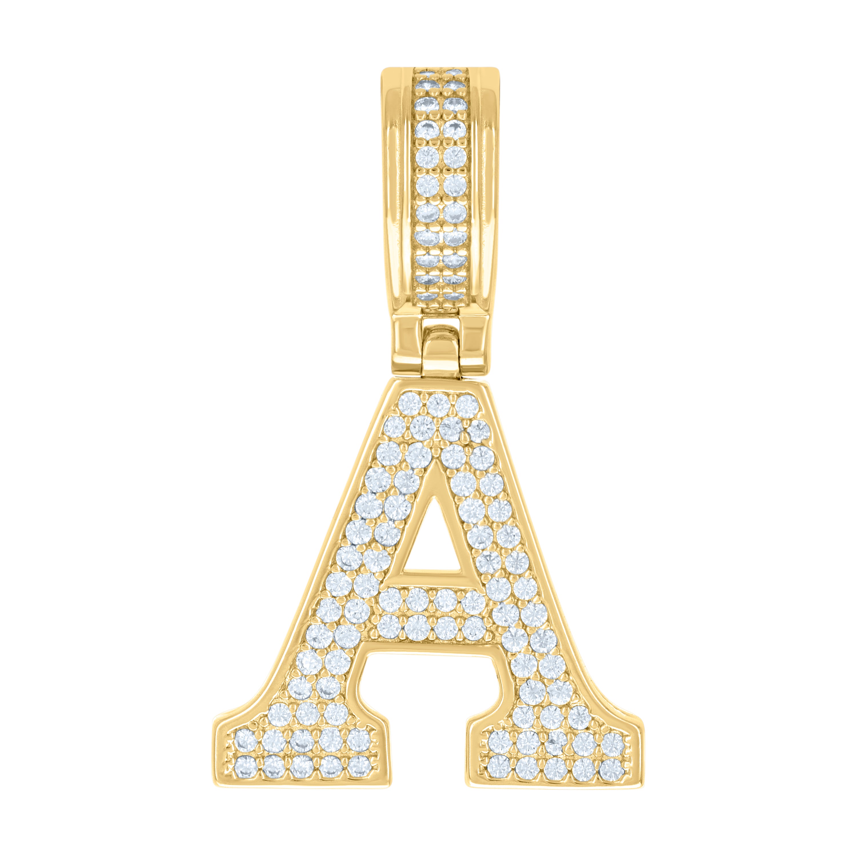 925 Sterling Silver Yellow-Tone Unisex Cubic-Zirconia Initial Letter A Charm Pendant