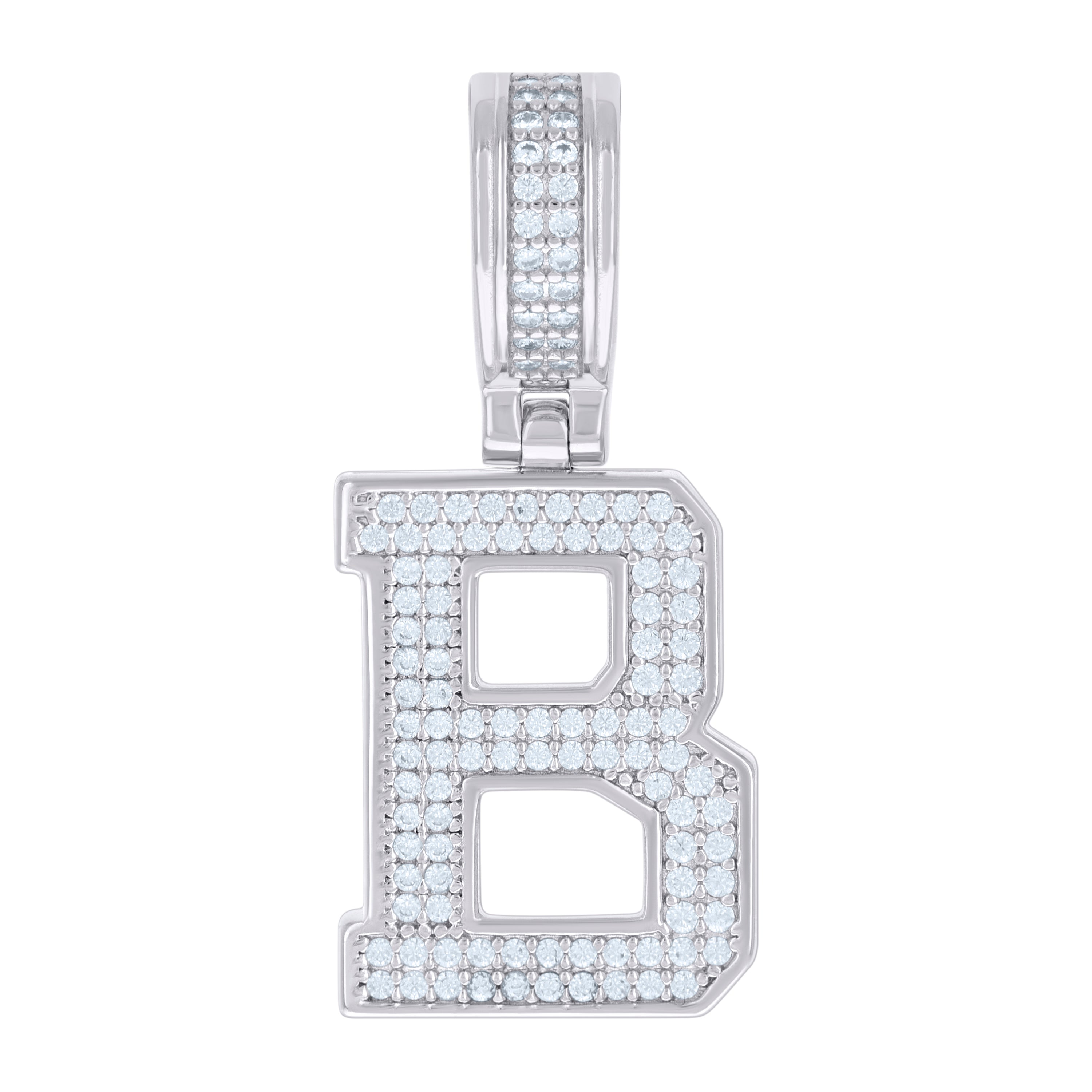 925 Sterling Silver Unisex Cubic-Zirconia Initial Letter B Charm Pendant