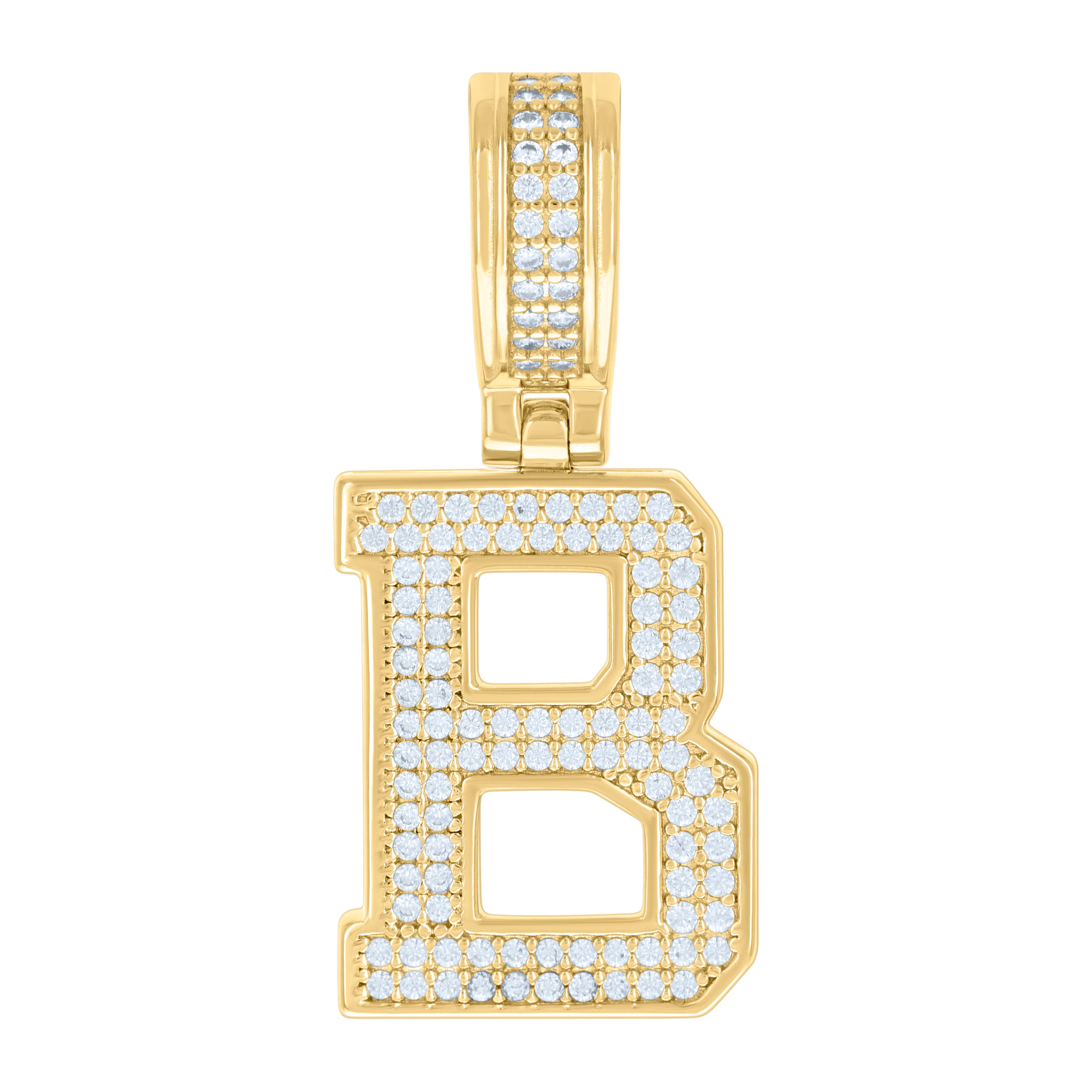 925 Sterling Silver Yellow-Tone Unisex Cubic-Zirconia Initial Letter B Charm Pendant