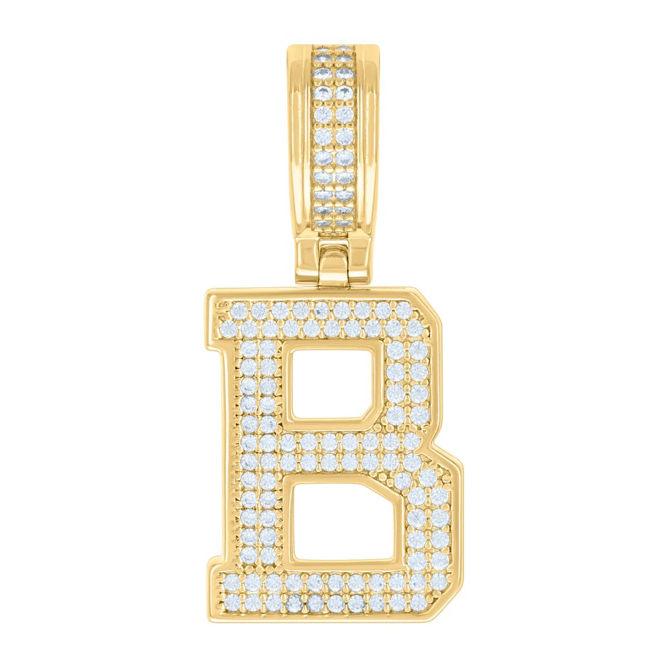 925 Sterling Silver Yellow-Tone Unisex Cubic-Zirconia Initial Letter B Charm Pendant