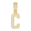 925 Sterling Silver Yellow-Tone Unisex Cubic-Zirconia Initial Letter C Charm Pendant