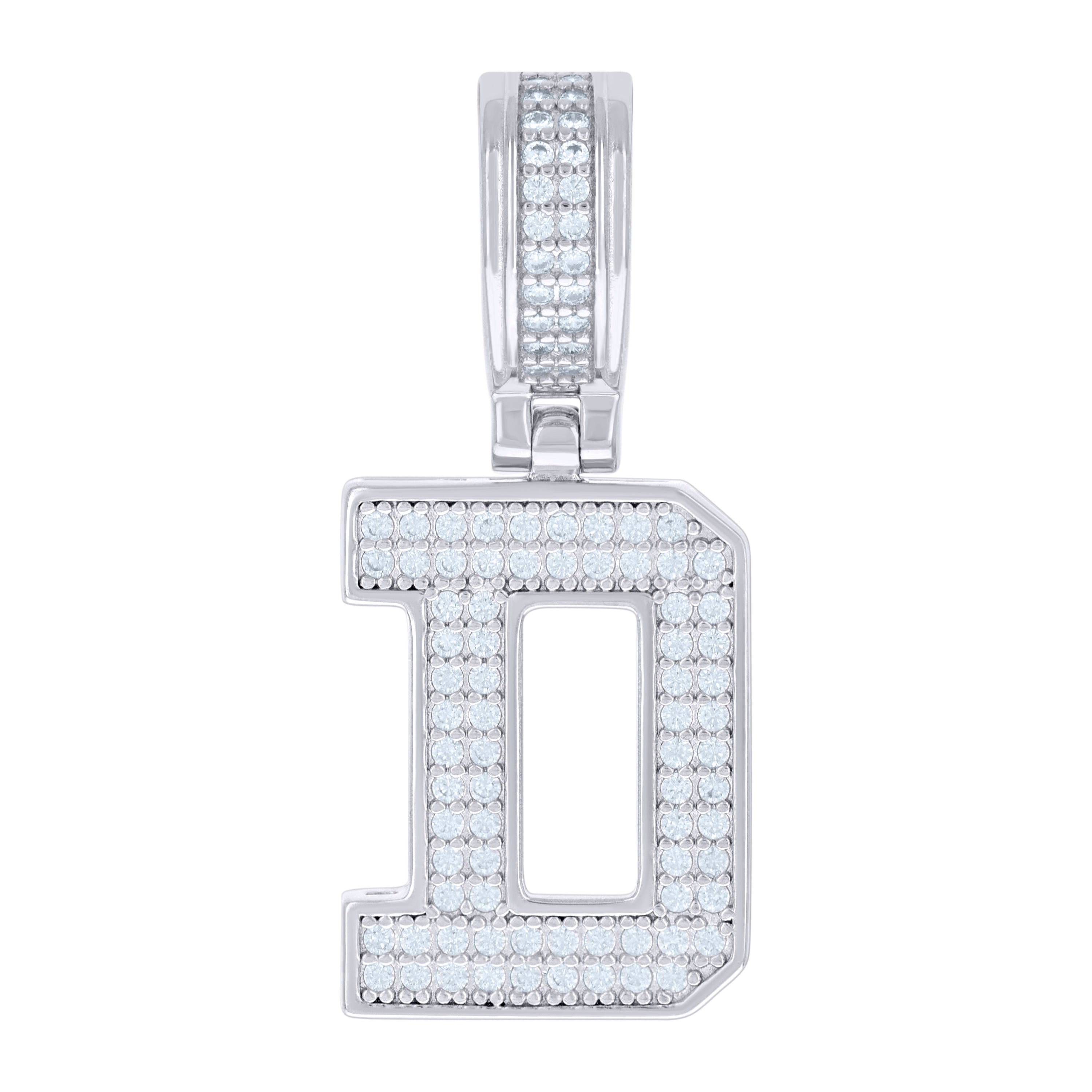 925 Sterling Silver Unisex Cubic-Zirconia Initial Letter D Charm Pendant