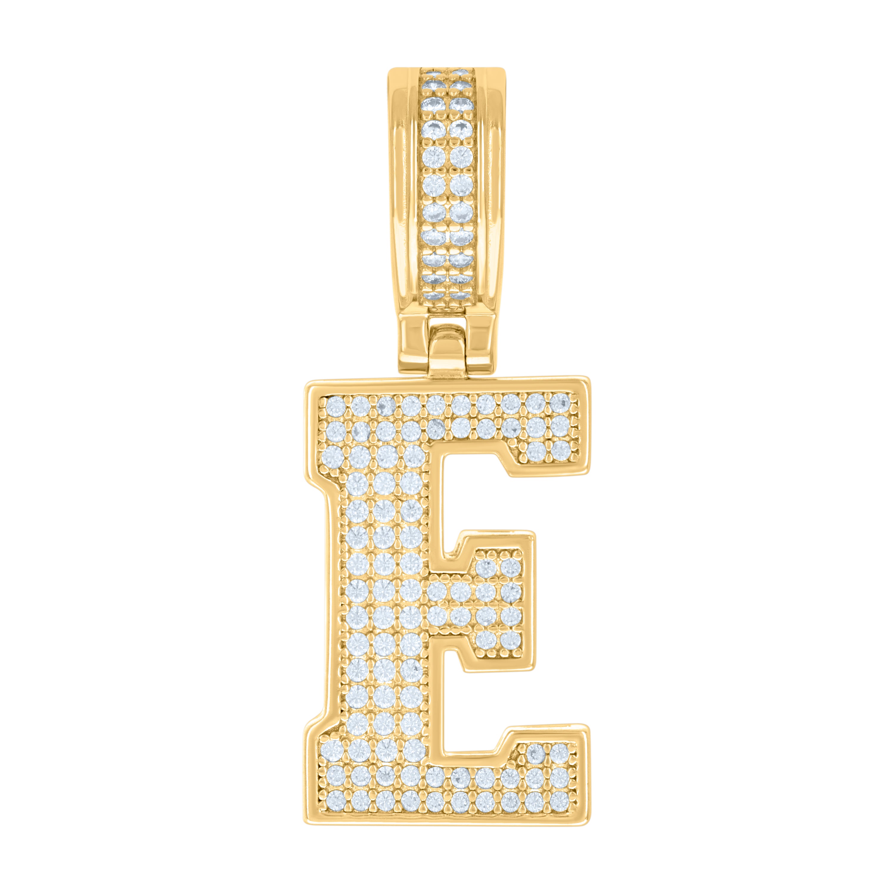 925 Sterling Silver Yellow-Tone Unisex Cubic-Zirconia Initial Letter E Charm Pendant