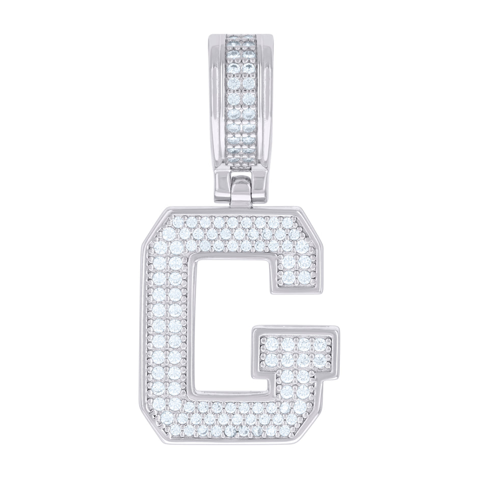 925 Sterling Silver Unisex Cubic-Zirconia Initial Letter G Charm Pendant
