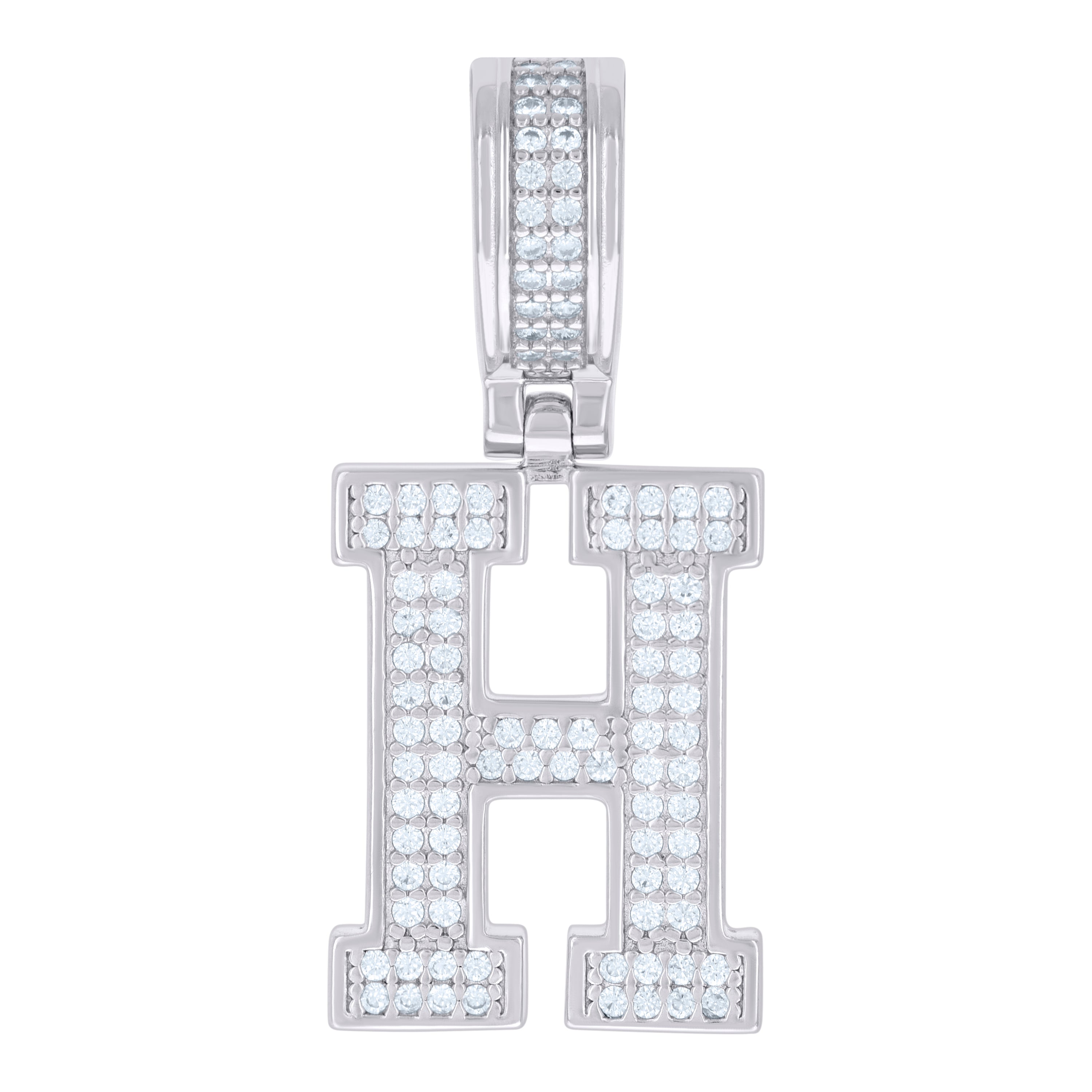 925 Sterling Silver Unisex Cubic-Zirconia Initial Letter H Charm Pendant