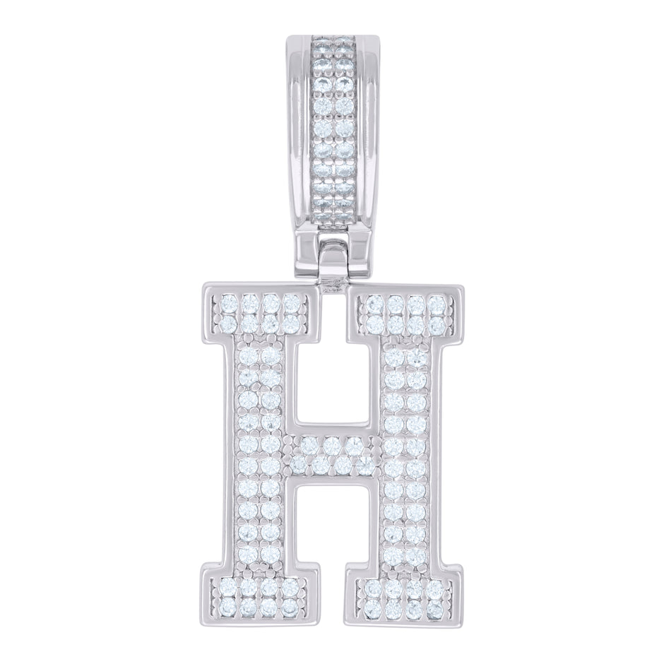 925 Sterling Silver Unisex Cubic-Zirconia Initial Letter H Charm Pendant