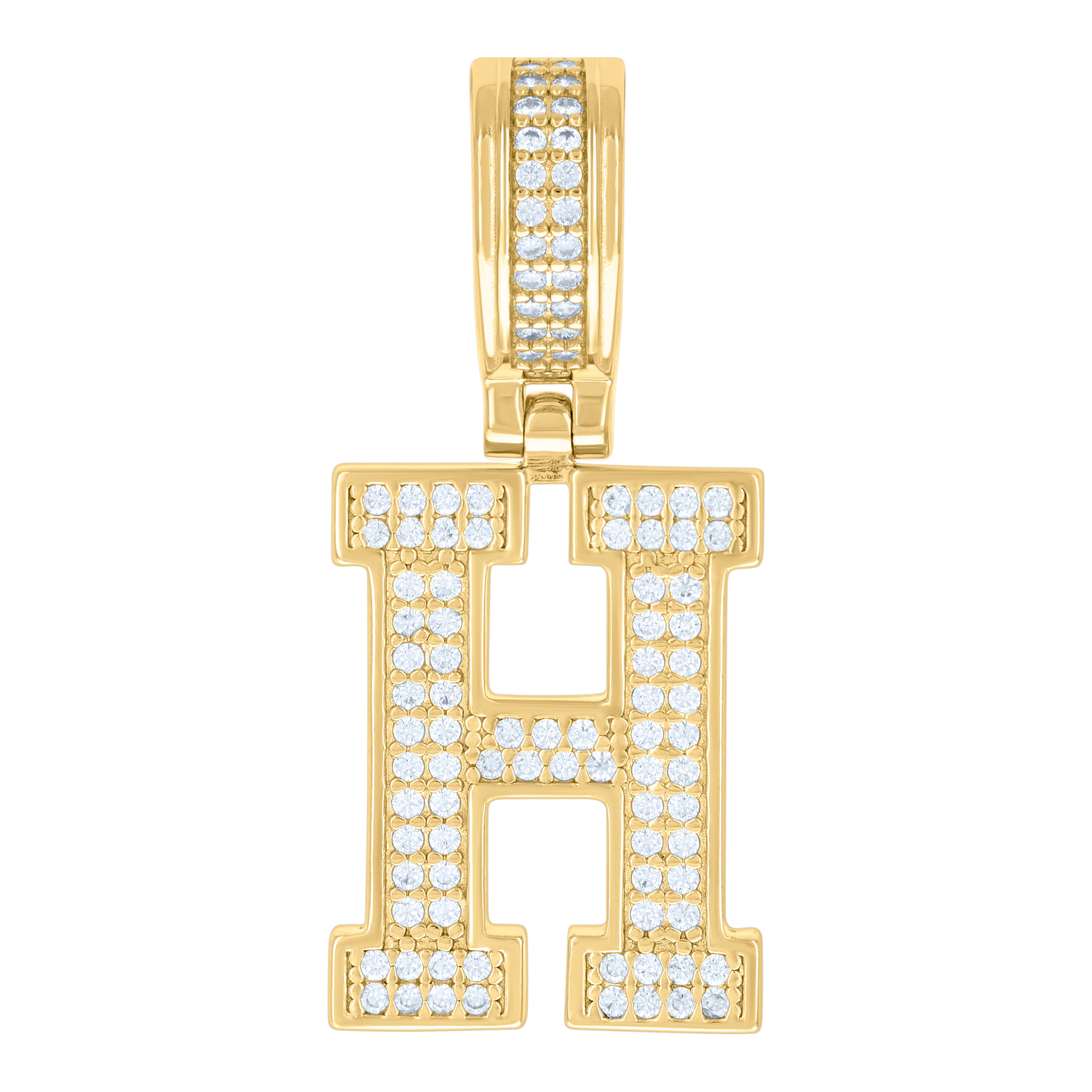 925 Sterling Silver Yellow-Tone Unisex Cubic-Zirconia Initial Letter H Charm Pendant