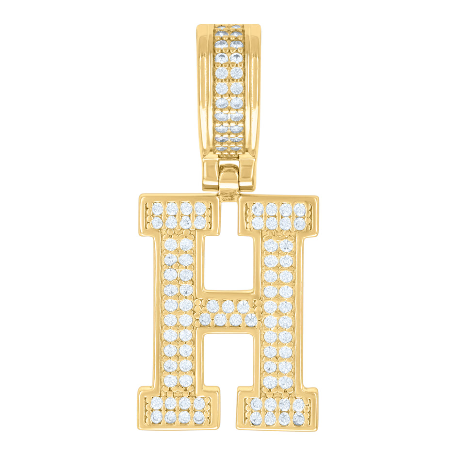 925 Sterling Silver Yellow-Tone Unisex Cubic-Zirconia Initial Letter H Charm Pendant