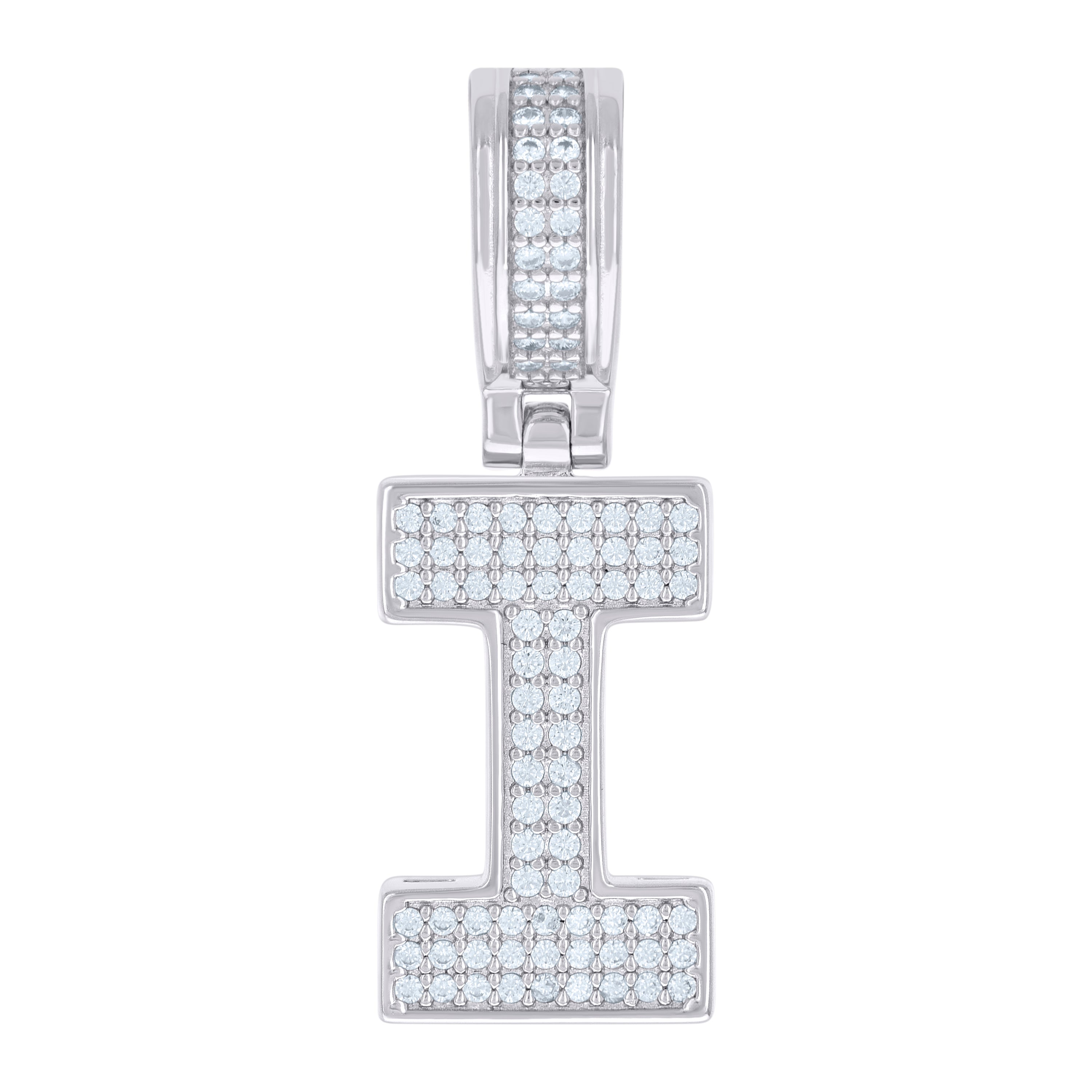 925 Sterling Silver Unisex Cubic-Zirconia Initial Letter I Charm Pendant