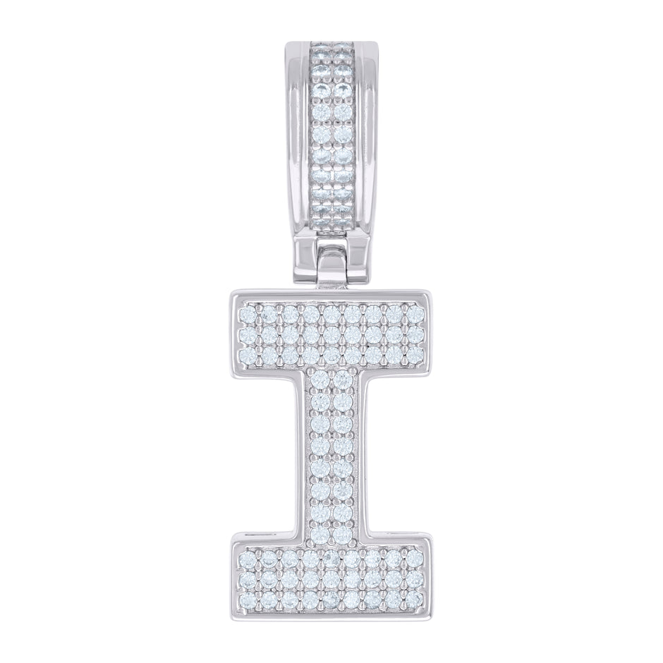 925 Sterling Silver Unisex Cubic-Zirconia Initial Letter I Charm Pendant