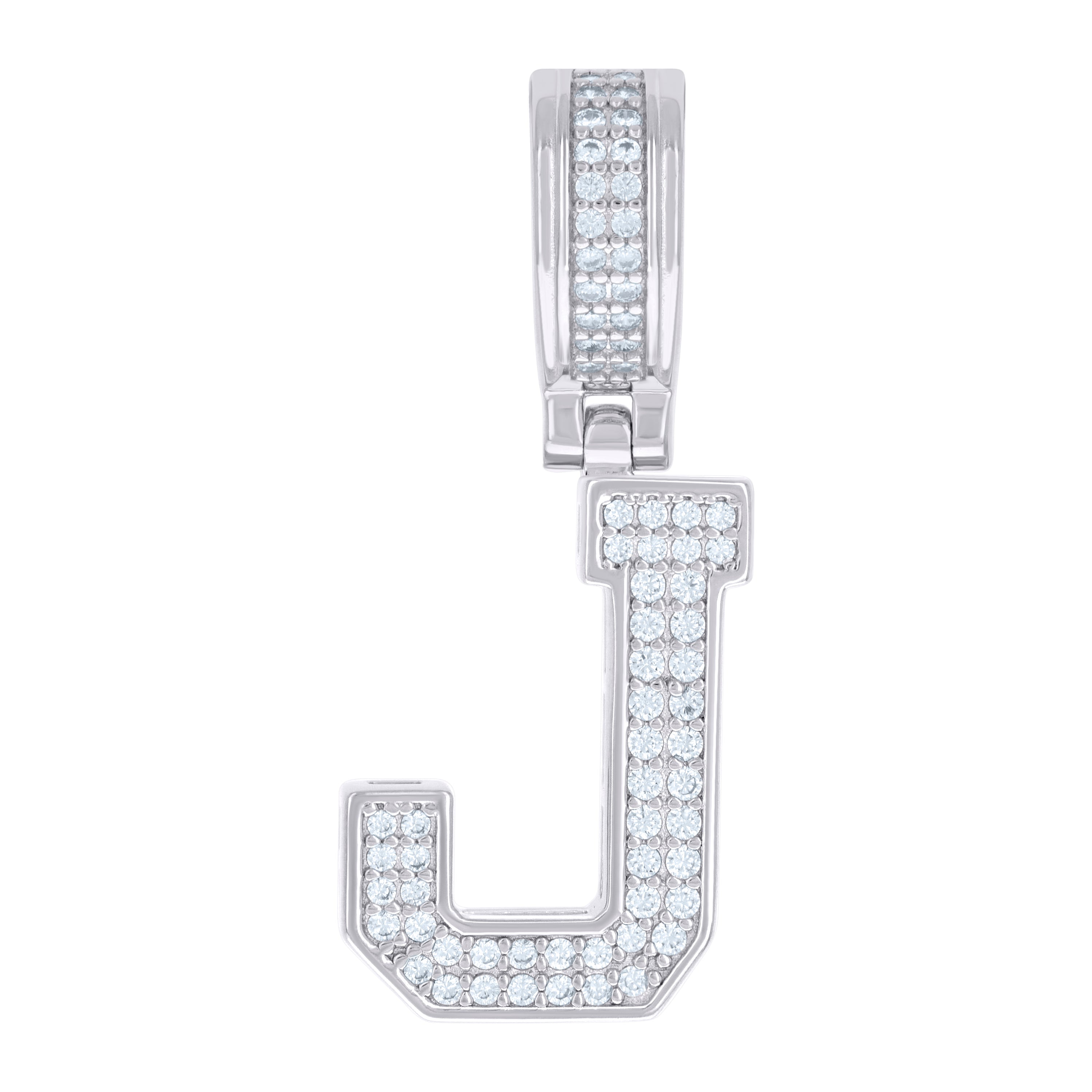 925 Sterling Silver Unisex Cubic-Zirconia Initial Letter J Charm Pendant