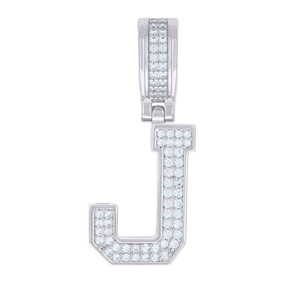 925 Sterling Silver Unisex Cubic-Zirconia Initial Letter J Charm Pendant