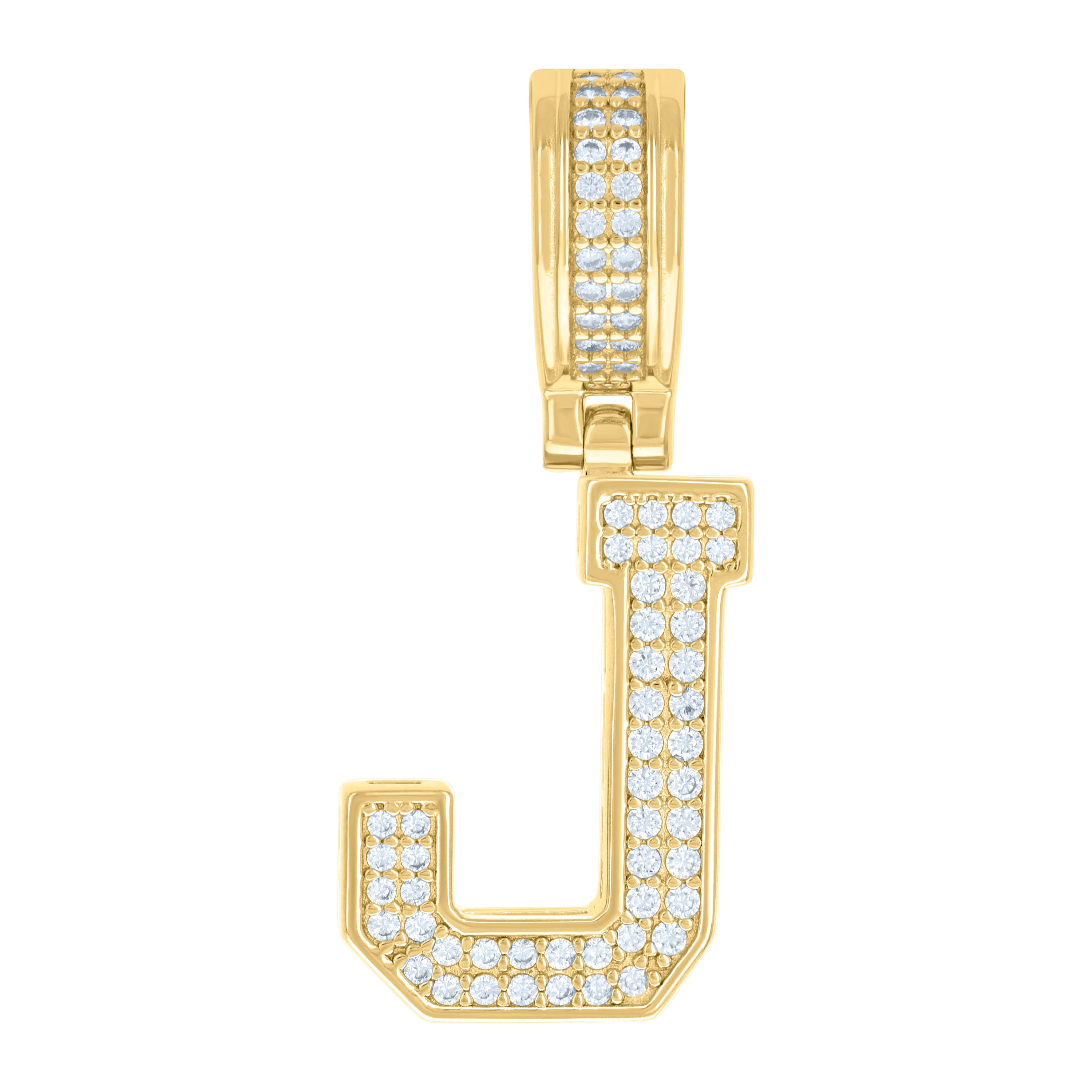 925 Sterling Silver Yellow-Tone Unisex Cubic-Zirconia Initial Letter J Charm Pendant