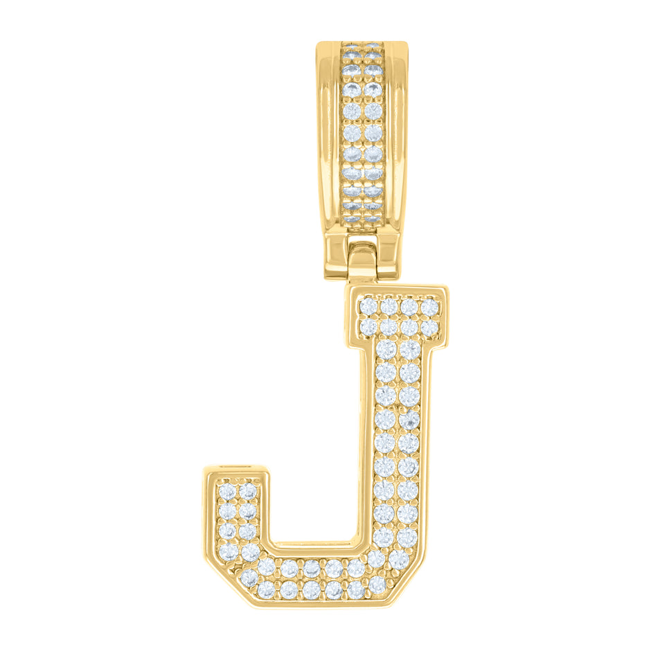 925 Sterling Silver Yellow-Tone Unisex Cubic-Zirconia Initial Letter J Charm Pendant