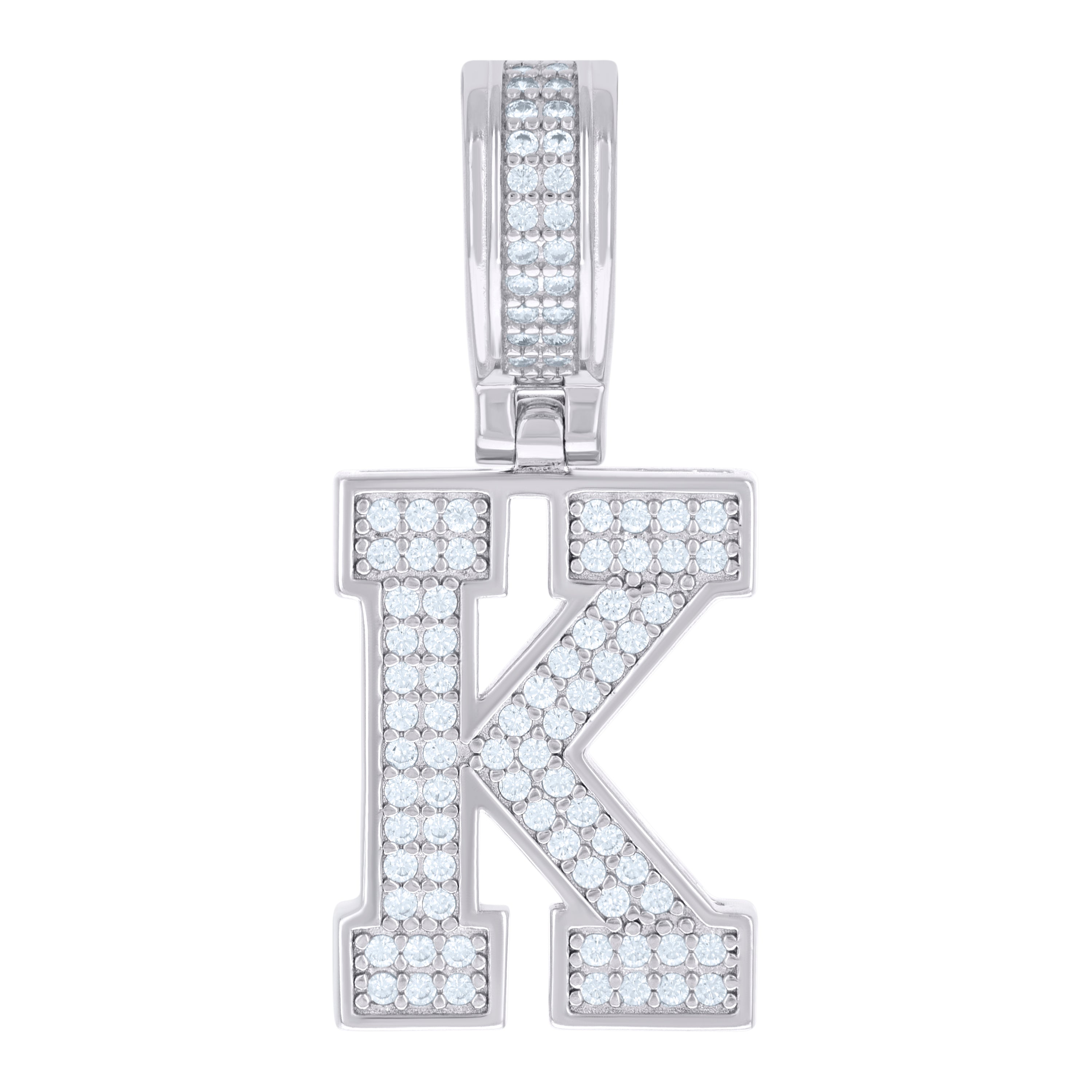 925 Sterling Silver Unisex Cubic-Zirconia Initial Letter K Charm Pendant