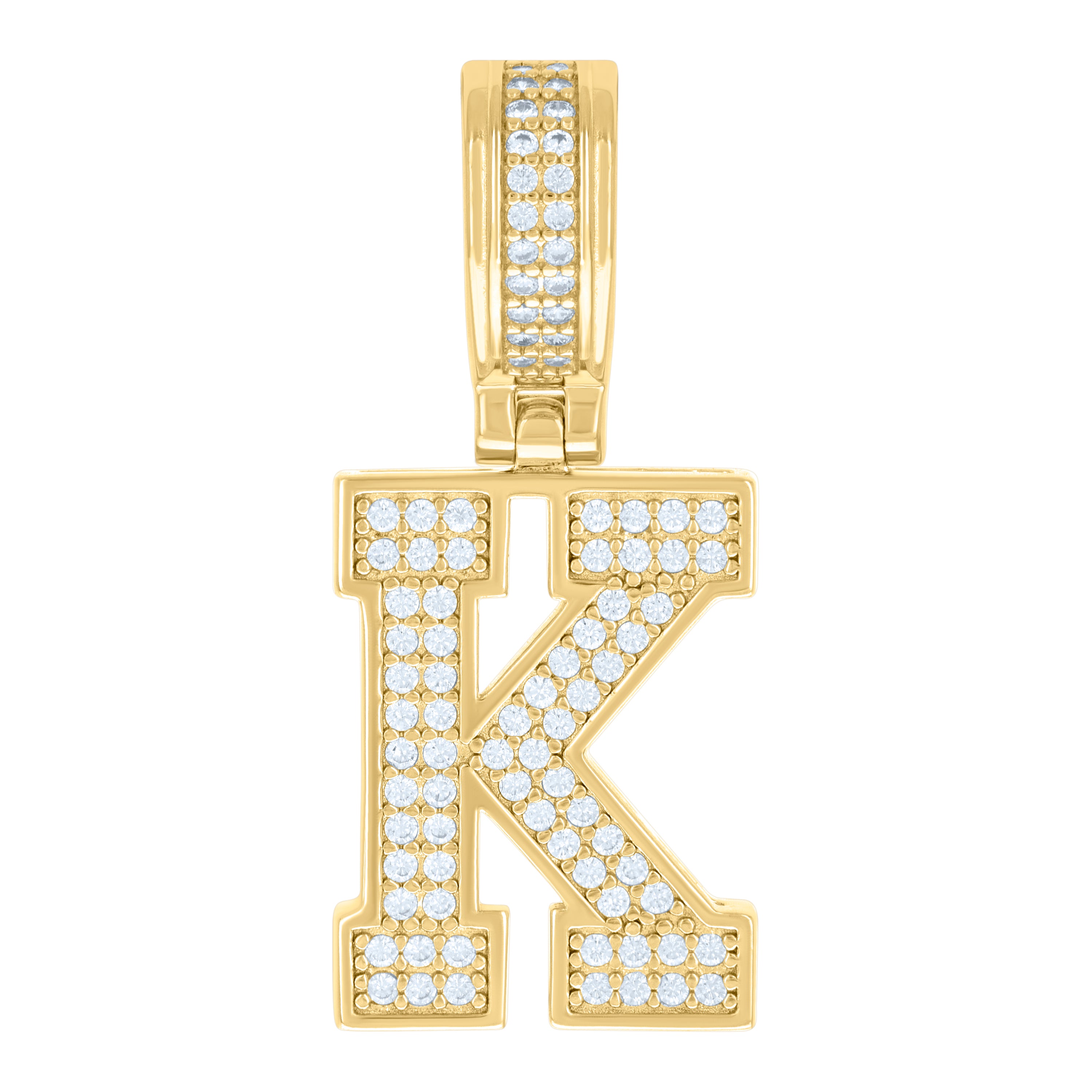 925 Sterling Silver Yellow-Tone Unisex Cubic-Zirconia Initial Letter K Charm Pendant