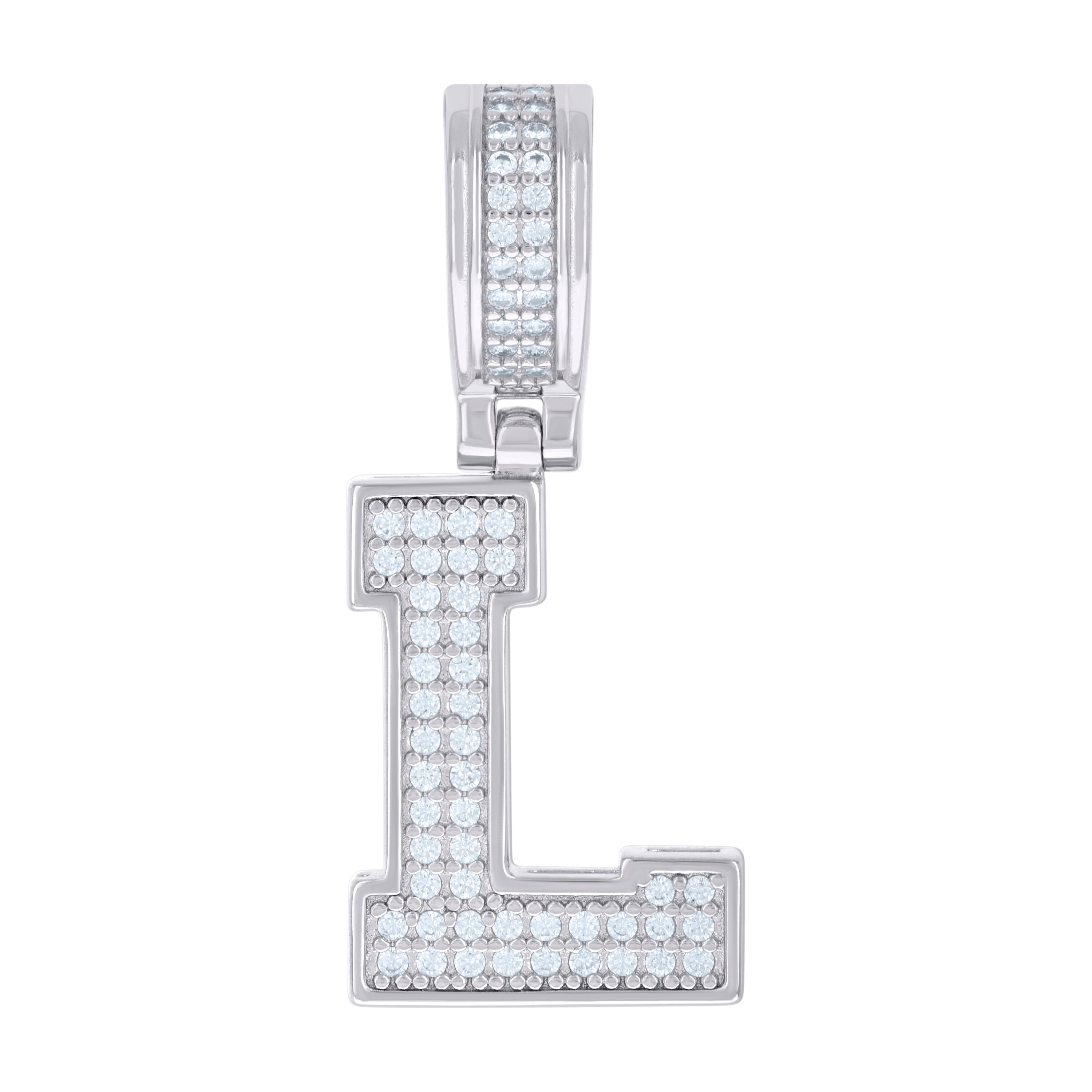 925 Sterling Silver Unisex Cubic-Zirconia Initial Letter L Charm Pendant