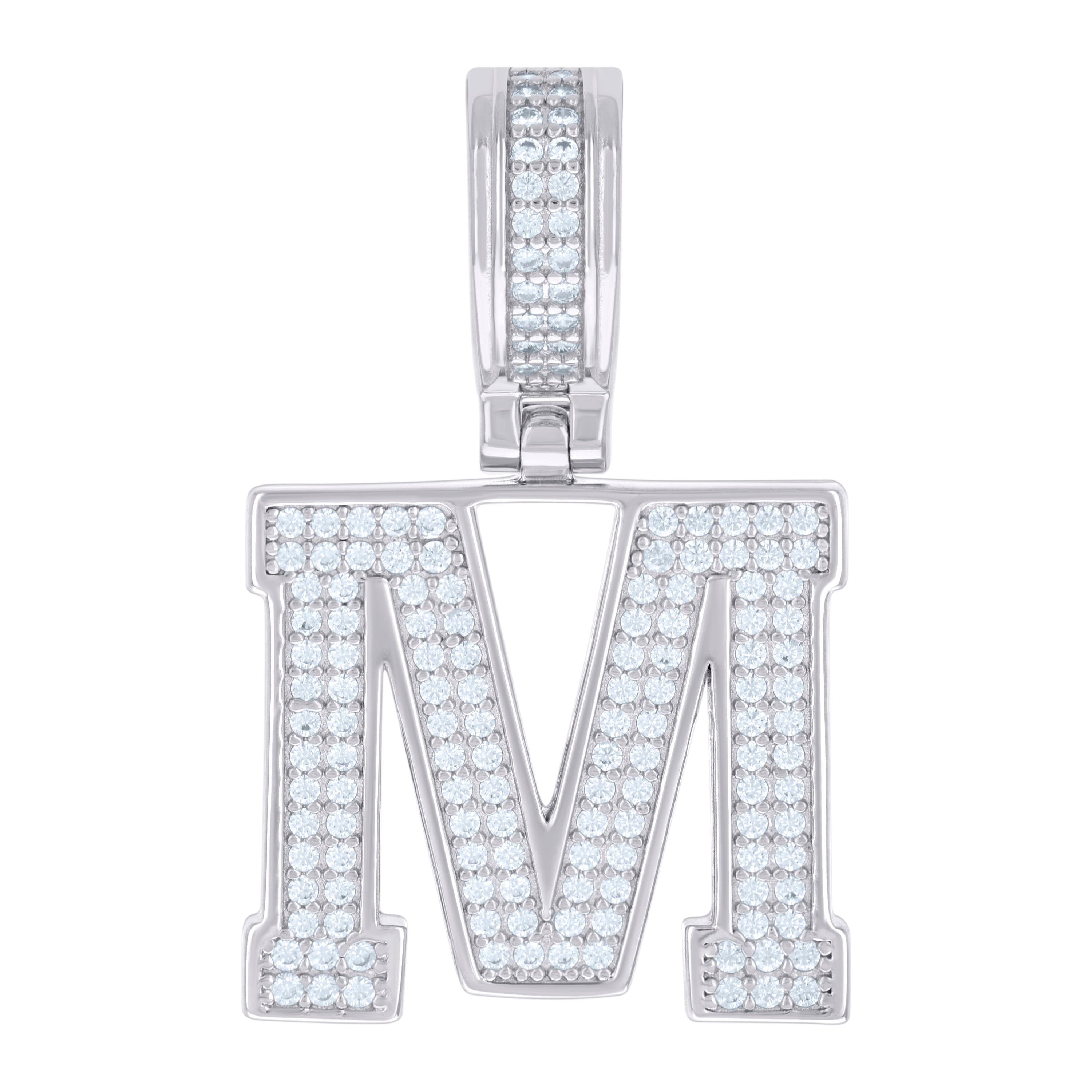925 Sterling Silver Unisex Cubic-Zirconia Initial Letter M Charm Pendant
