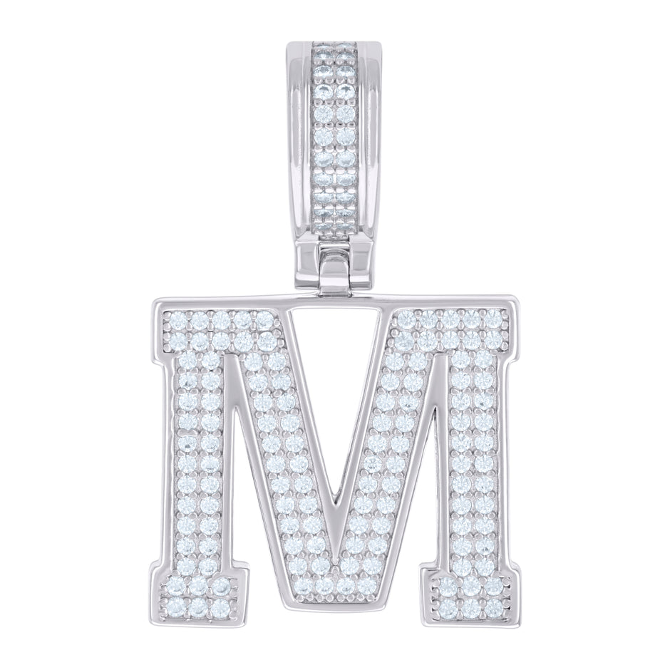 925 Sterling Silver Unisex Cubic-Zirconia Initial Letter M Charm Pendant