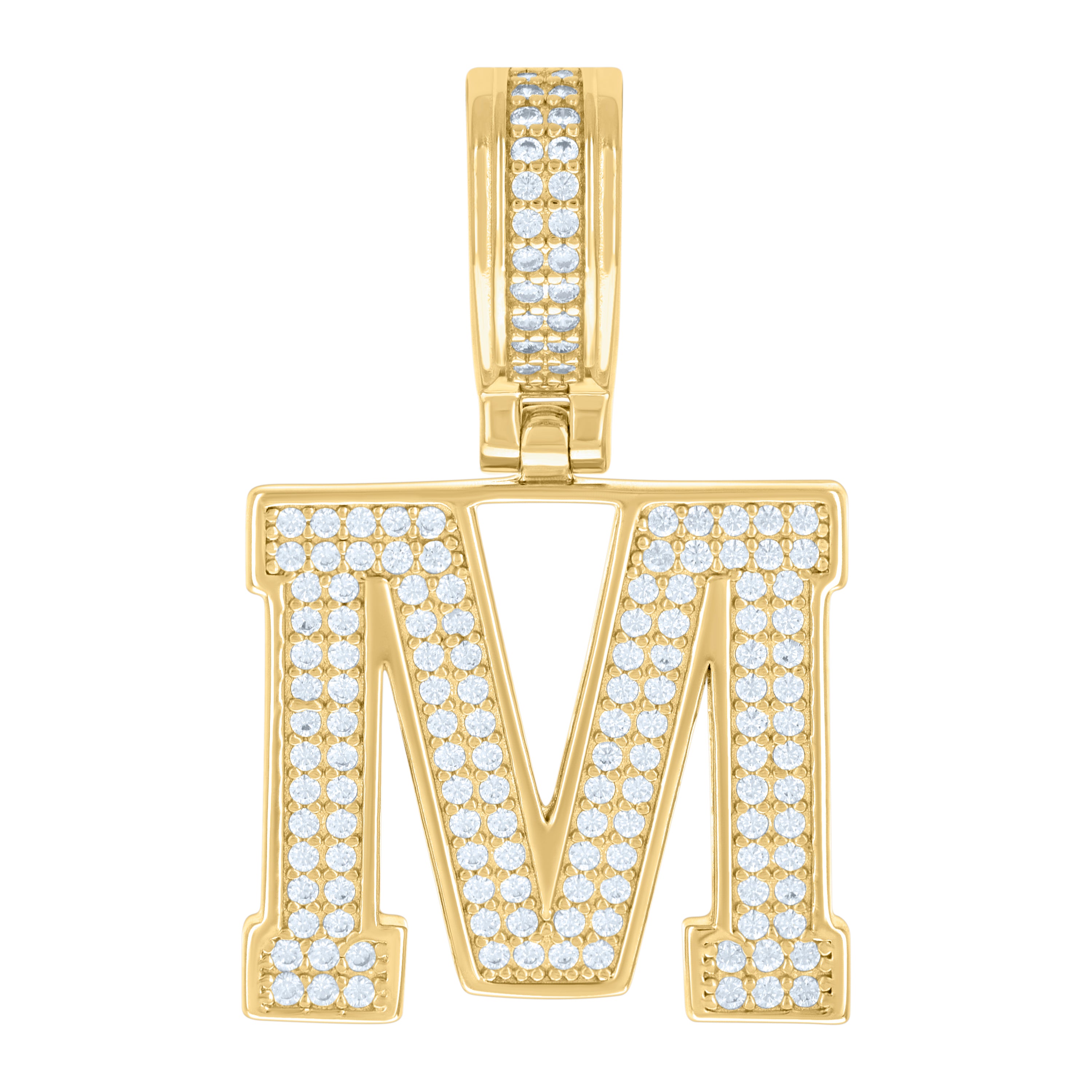 925 Sterling Silver Yellow-Tone Unisex Cubic-Zirconia Initial Letter M Charm Pendant