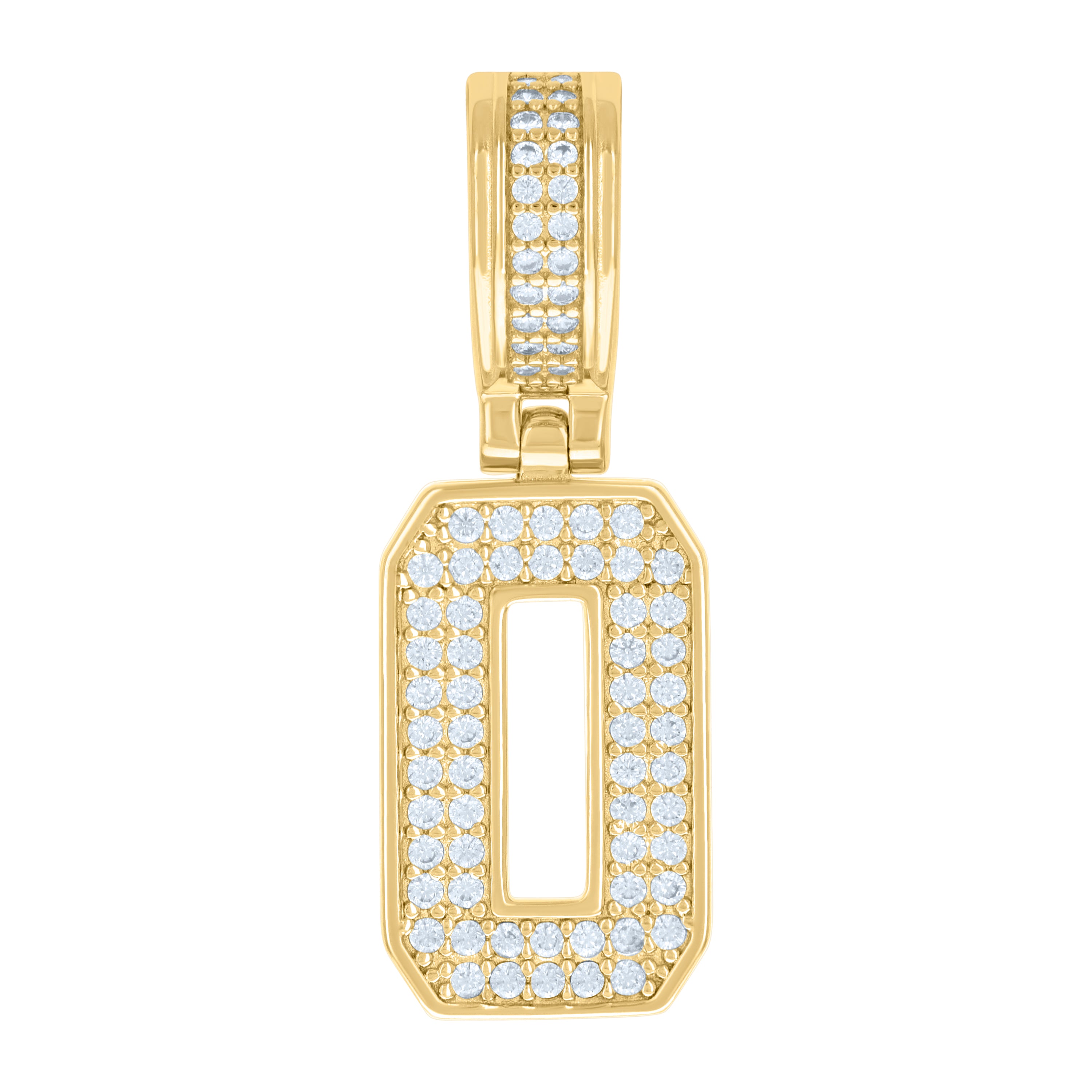 925 Sterling Silver Yellow-Tone Unisex Cubic-Zirconia Initial Letter O Charm Pendant
