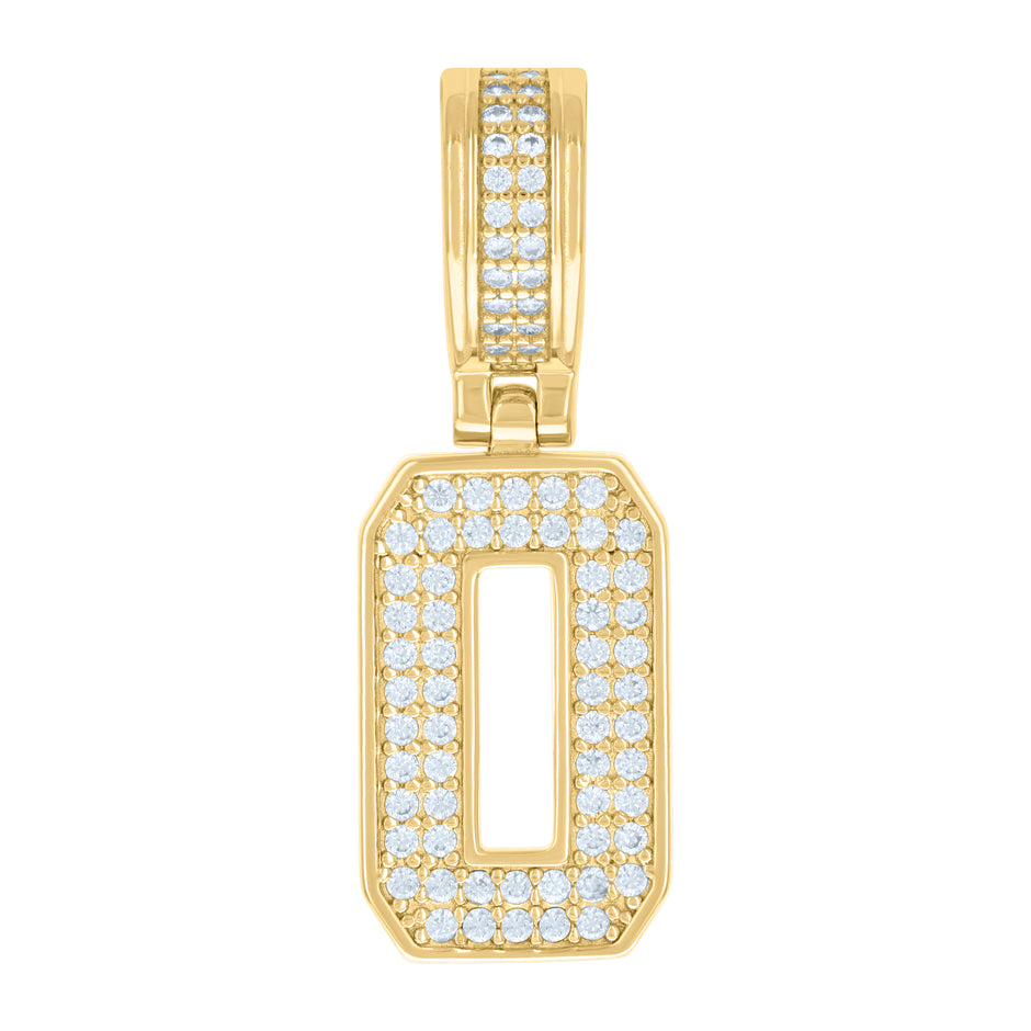 925 Sterling Silver Yellow-Tone Unisex Cubic-Zirconia Initial Letter O Charm Pendant