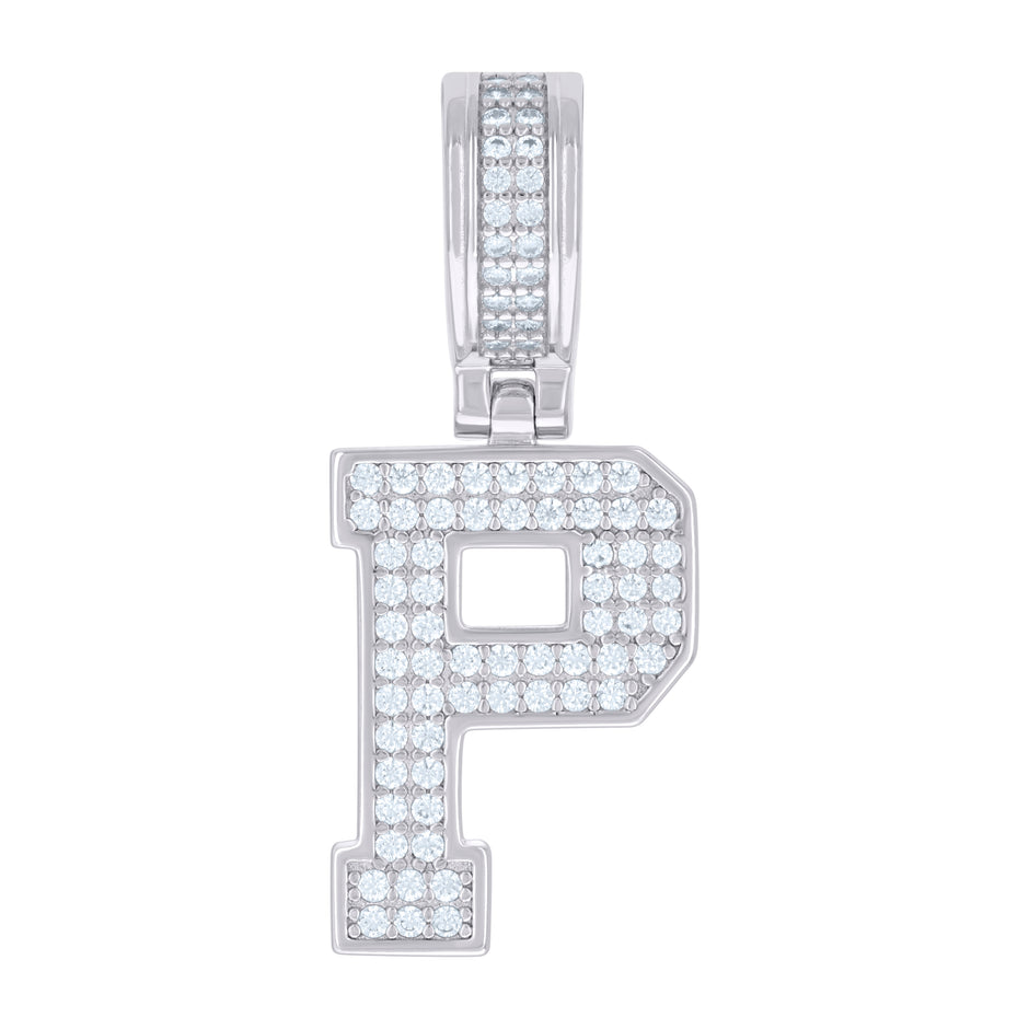 925 Sterling Silver Unisex Cubic-Zirconia Initial Letter P Charm Pendant
