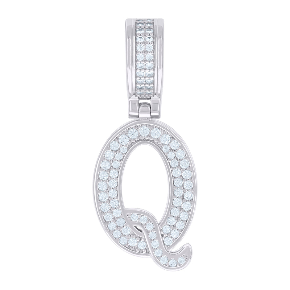 925 Sterling Silver Unisex Cubic-Zirconia Initial Letter Q Charm Pendant