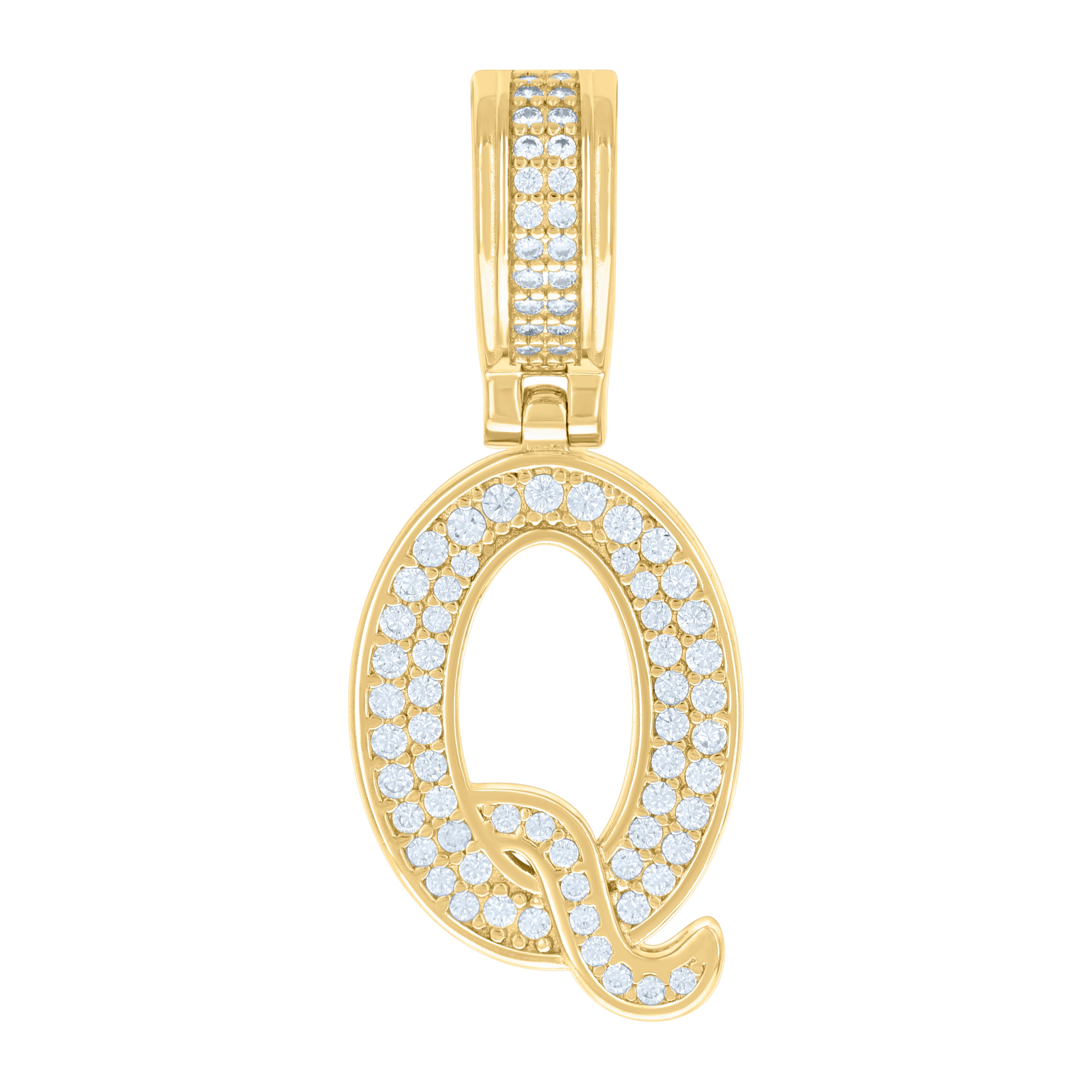 925 Sterling Silver Yellow-Tone Unisex Cubic-Zirconia Initial Letter Q Charm Pendant