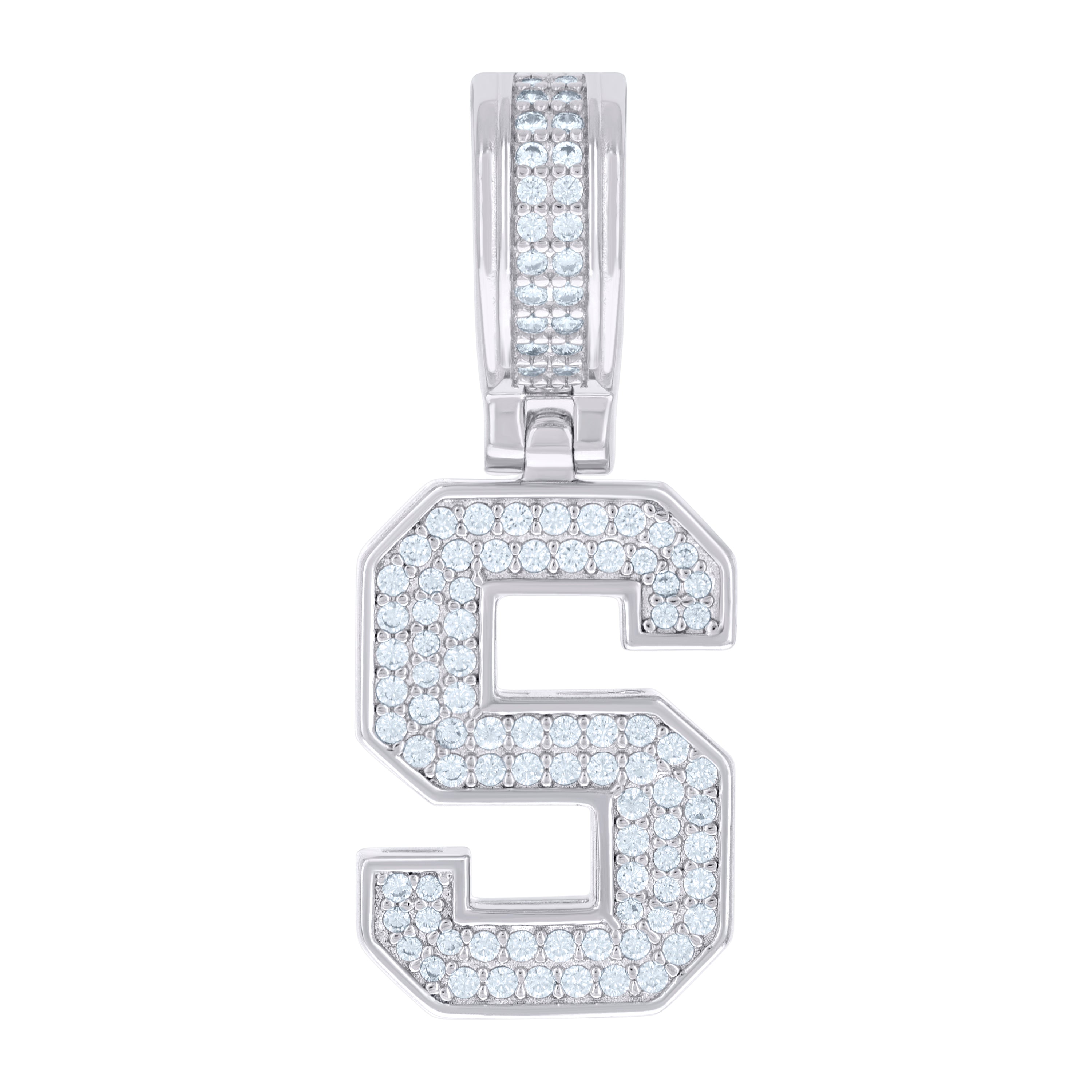 925 Sterling Silver Unisex Cubic-Zirconia Initial Letter S Charm Pendant