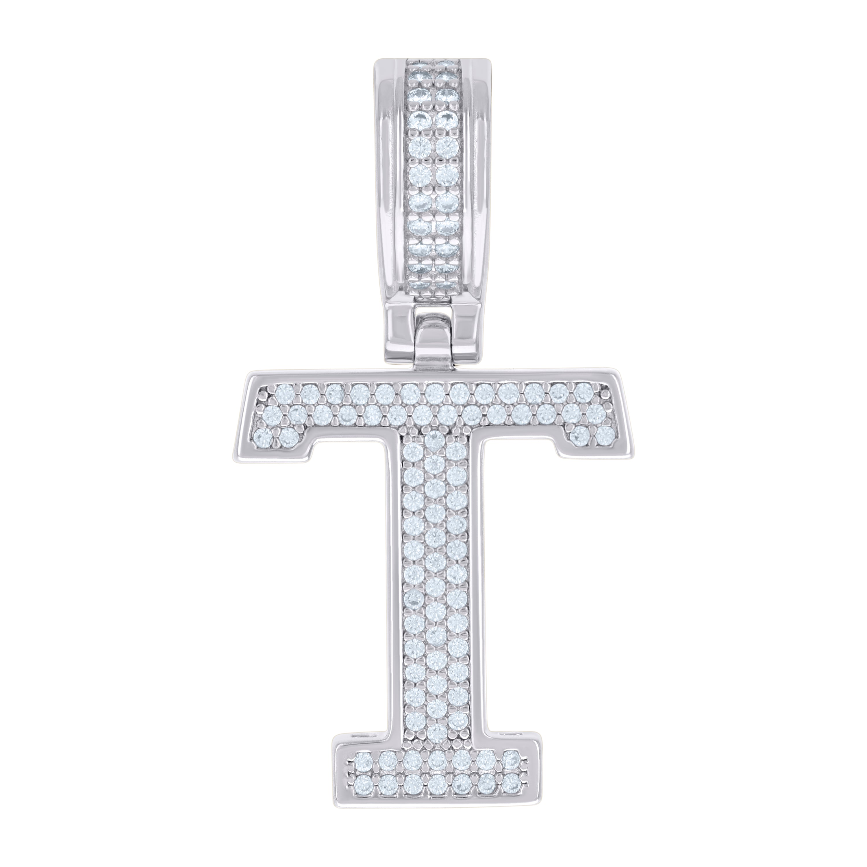 925 Sterling Silver Unisex Cubic-Zirconia Initial Letter T Charm Pendant
