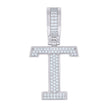 925 Sterling Silver Unisex Cubic-Zirconia Initial Letter T Charm Pendant