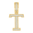 925 Sterling Silver Yellow-Tone Unisex Cubic-Zirconia Initial Letter T Charm Pendant