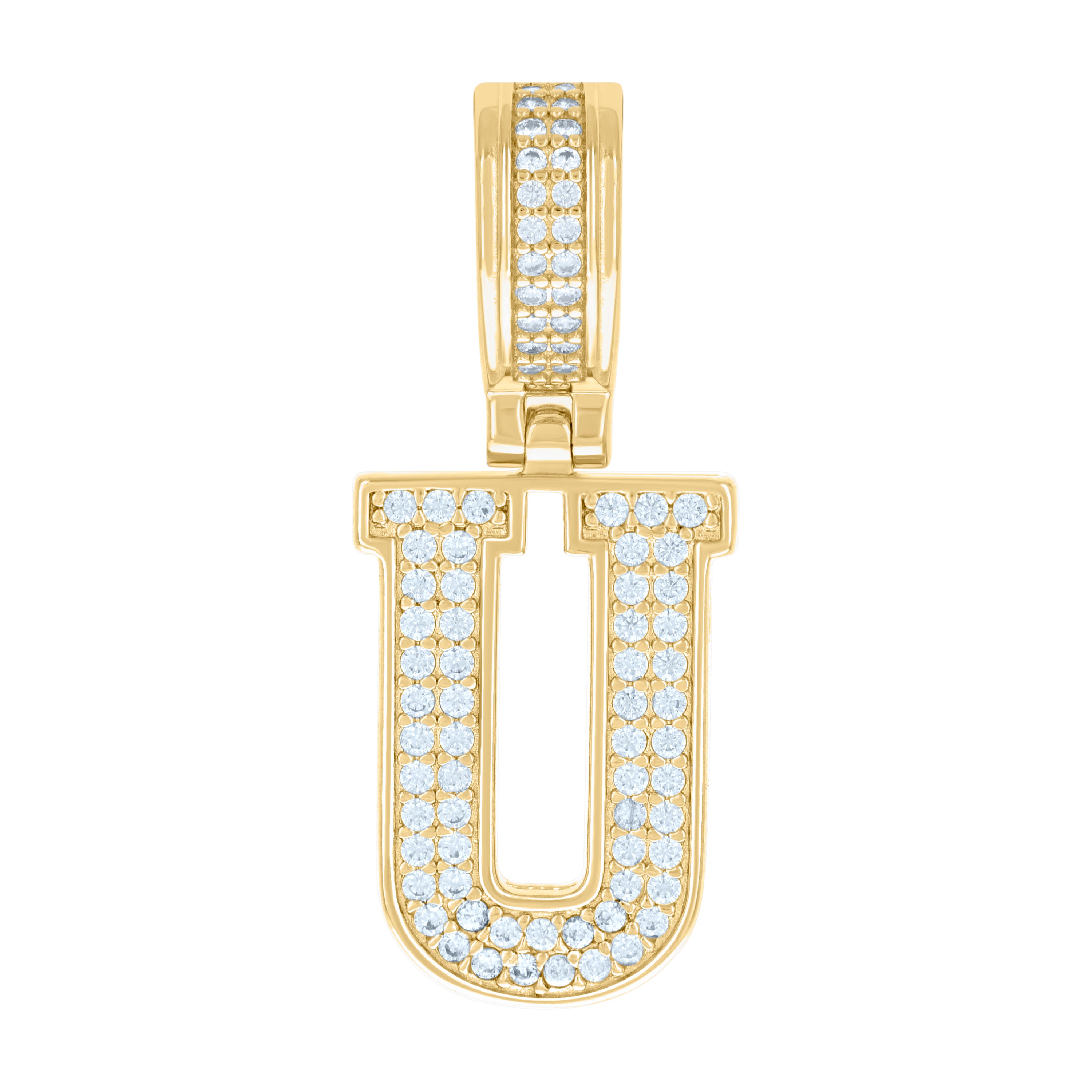 925 Sterling Silver Yellow-Tone Unisex Cubic-Zirconia Initial Letter U Charm Pendant