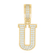925 Sterling Silver Yellow-Tone Unisex Cubic-Zirconia Initial Letter U Charm Pendant