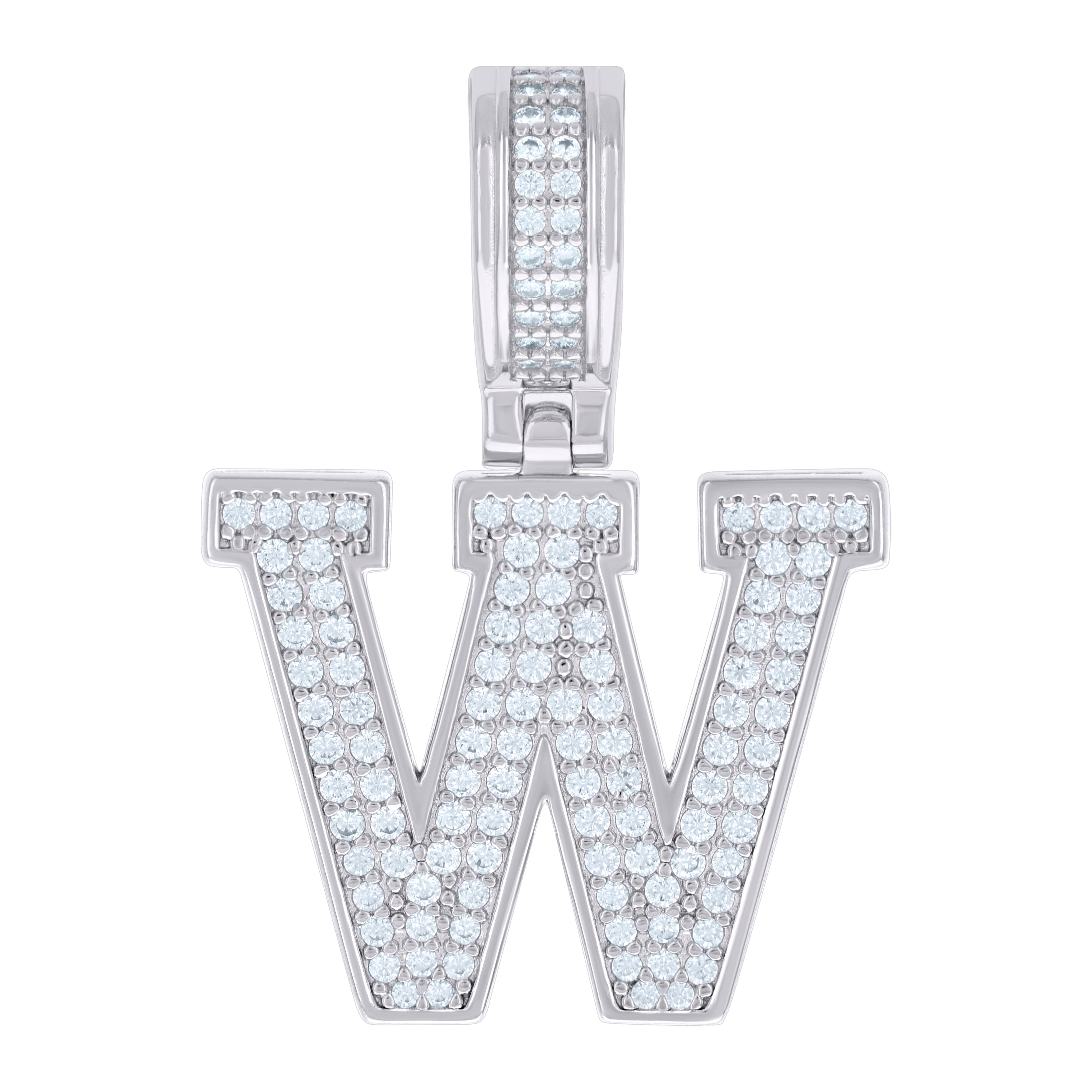 925 Sterling Silver Unisex Cubic-Zirconia Initial Letter W Charm Pendant