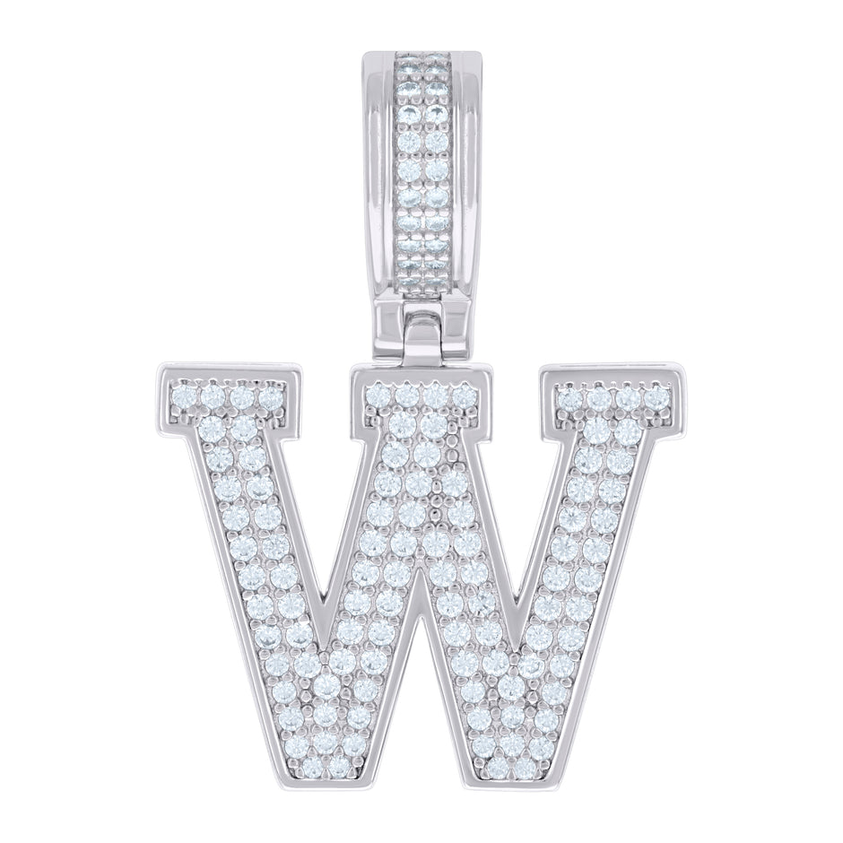 925 Sterling Silver Unisex Cubic-Zirconia Initial Letter W Charm Pendant