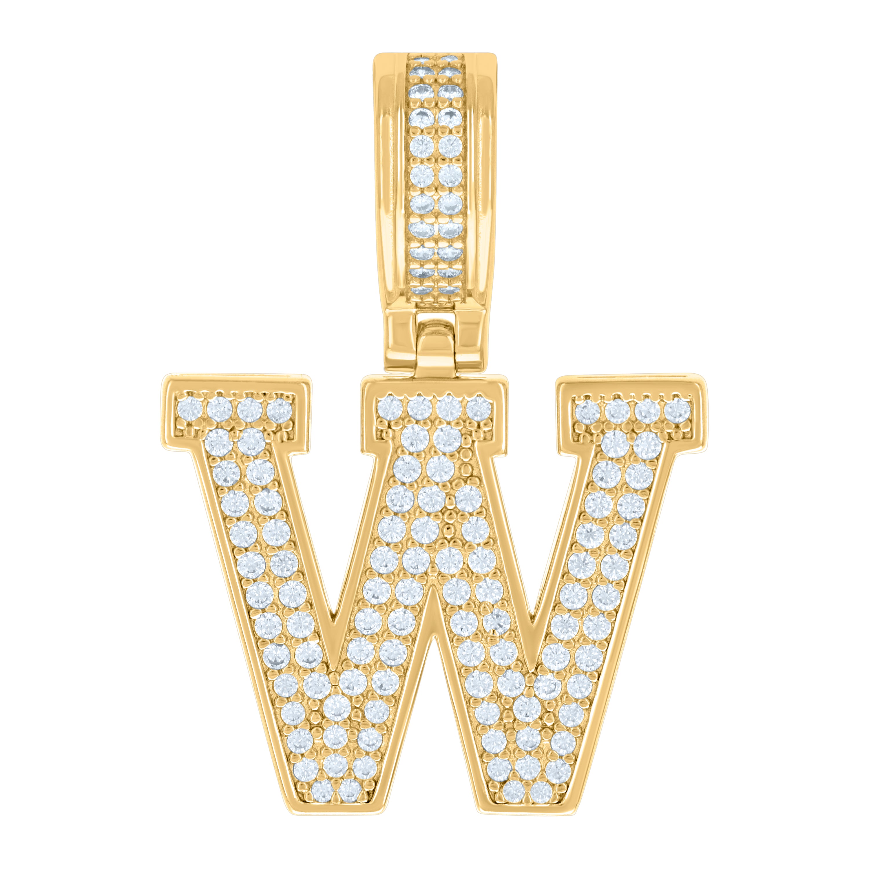 925 Sterling Silver Yellow-Tone Unisex Cubic-Zirconia Initial Letter W Charm Pendant